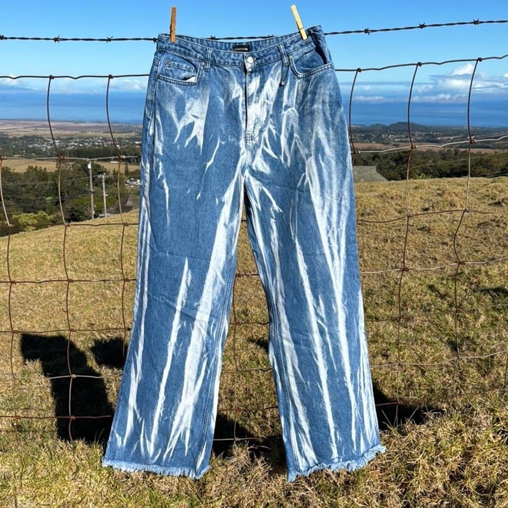 Prettylittlething Mid Blue Wash High rise Acid wash Wide Leg  Y2k 90s Jeans 10